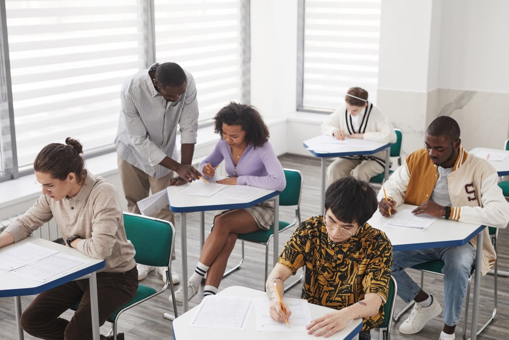 A High Angle Shot of Students Taking Exam Inside the Classroom